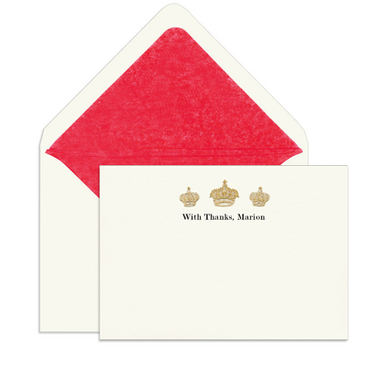 Gold Crowns Engraved Motif Flat Note Cards